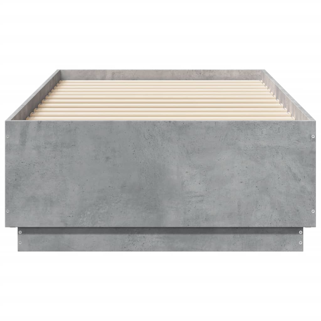 Sengeramme med LED-lys betonggrå 75x190 cm konstruert tre