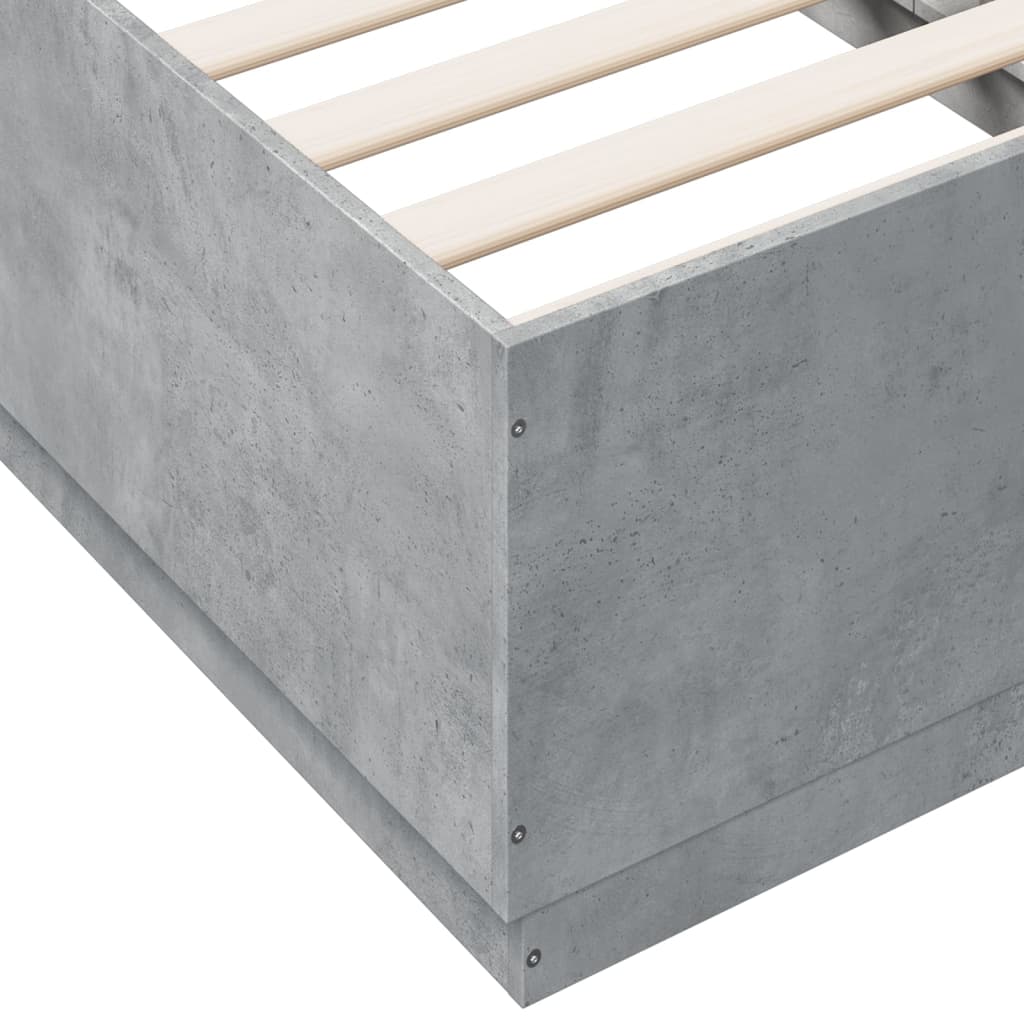 Sengeramme med LED-lys betonggrå 75x190 cm konstruert tre