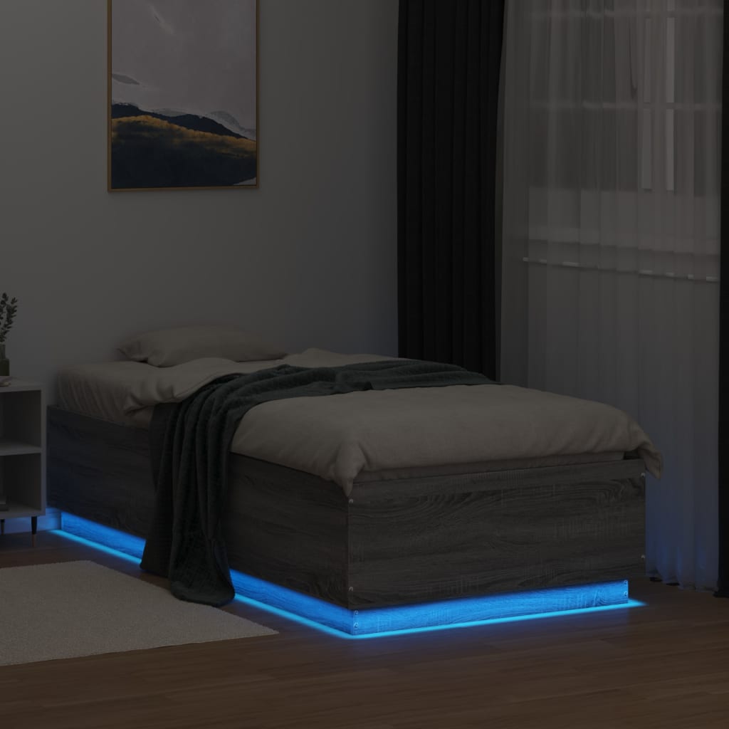 Sengeramme med LED-lys grå sonoma 75x190 cm konstruert tre