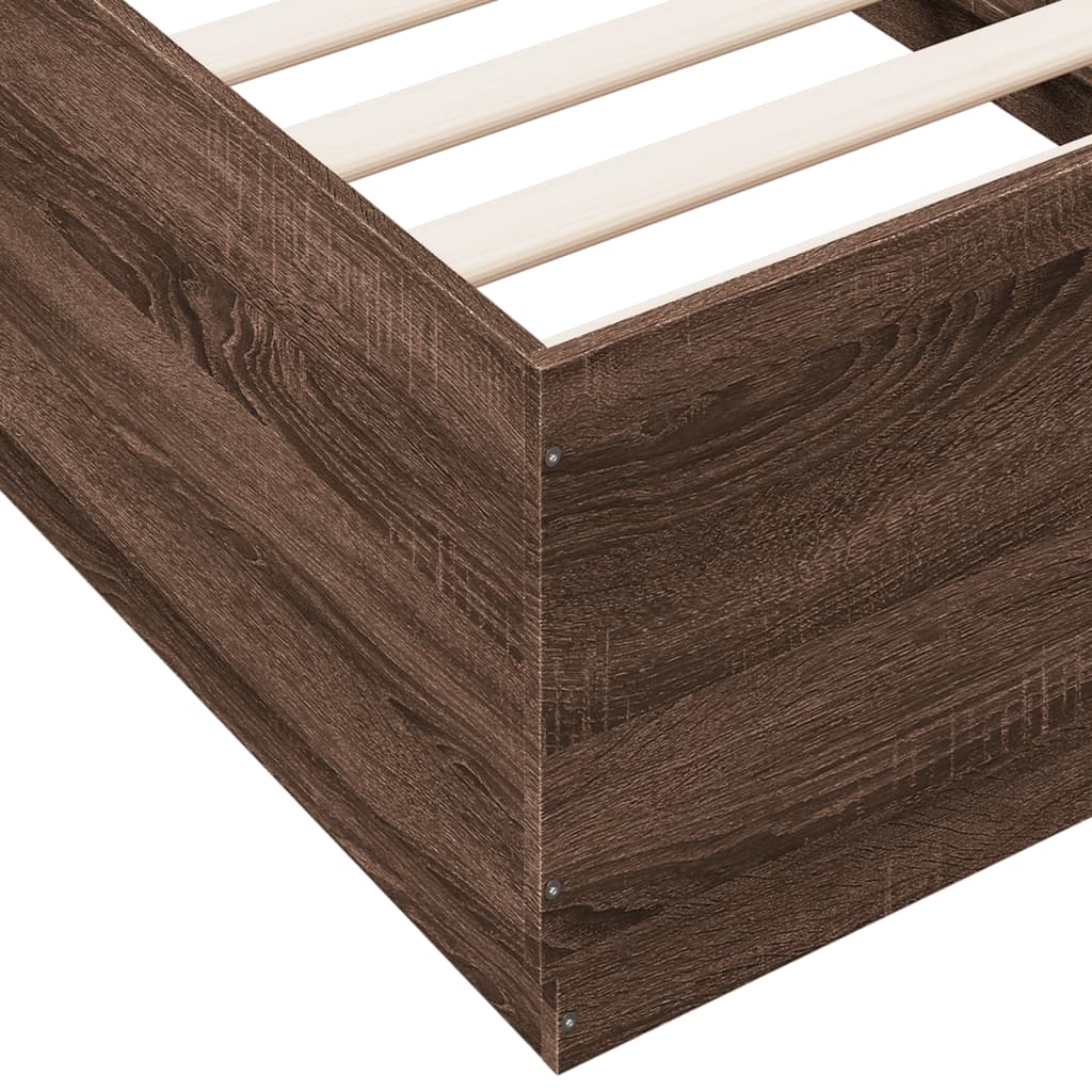 Sengeramme med LED-lys brun eik 75x190 cm konstruert tre