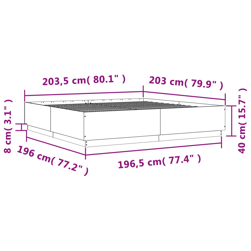 Sengeramme grå sonoma 200x200 cm konstruert tre