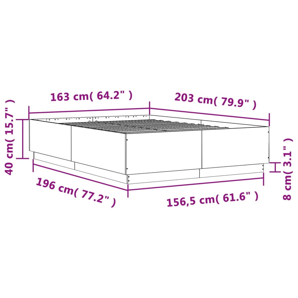 Sengeramme betonggrå 160x200 cm konstruert tre