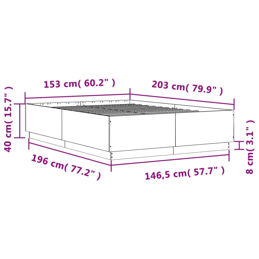 Sengeramme sonoma eik 150x200 cm konstruert tre