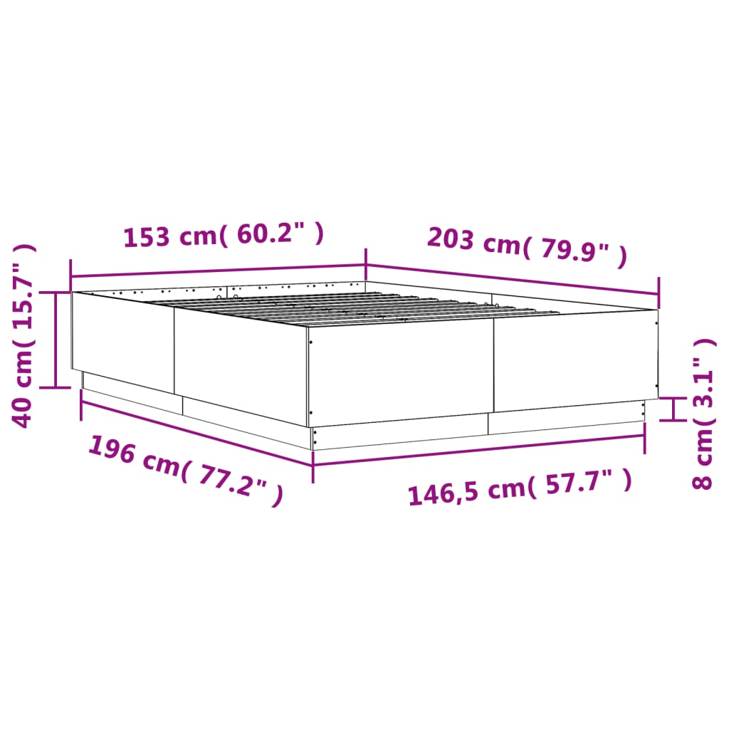 Sengeramme betonggrå 150x200 cm konstruert tre