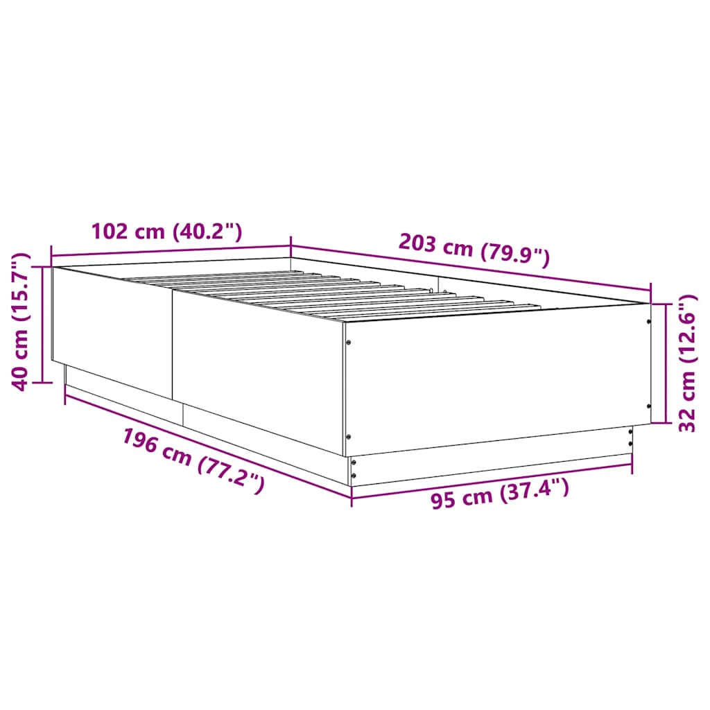 Sengeramme sonoma eik 100x200 cm konstruert tre