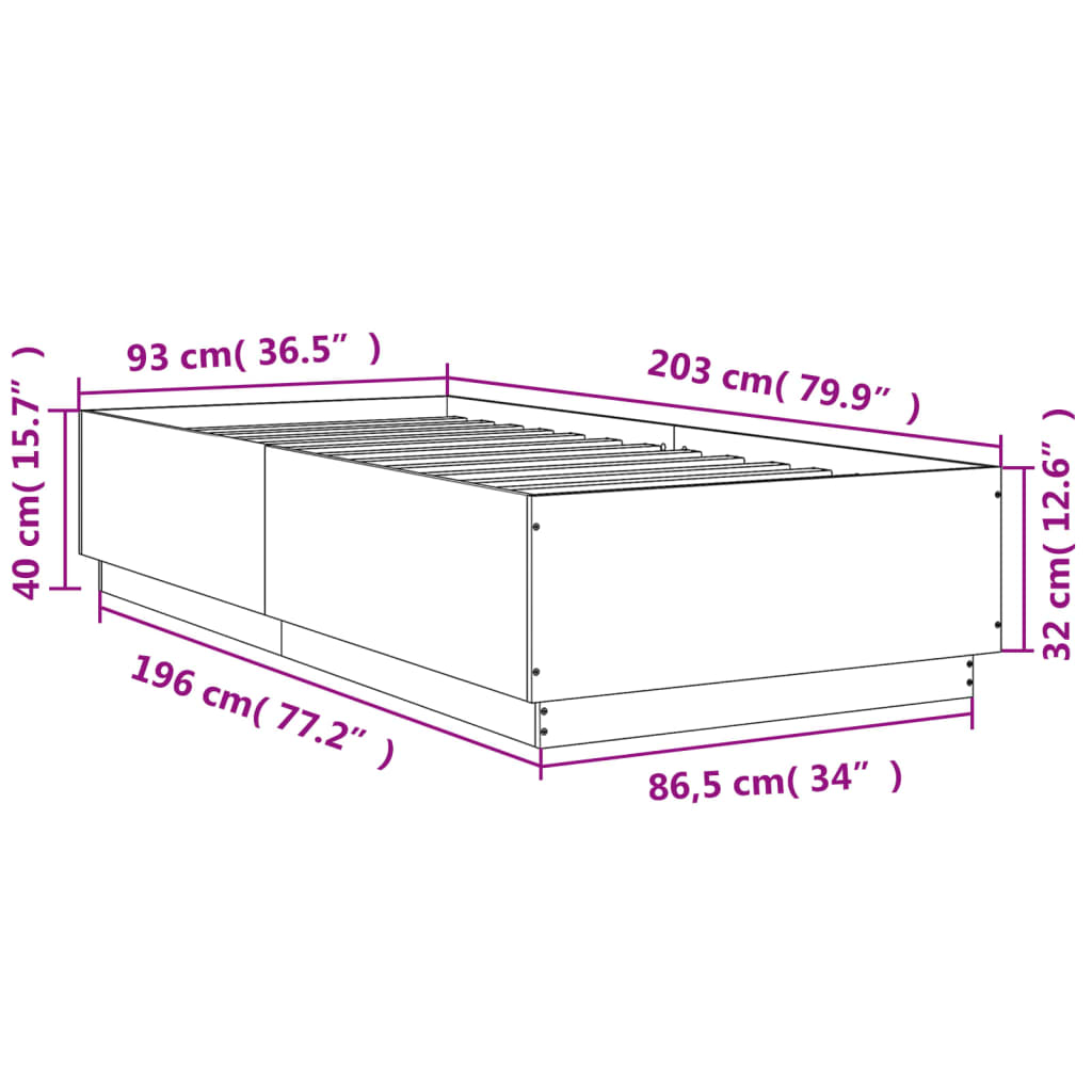 Sengeramme hvit 90x200 cm konstruert tre