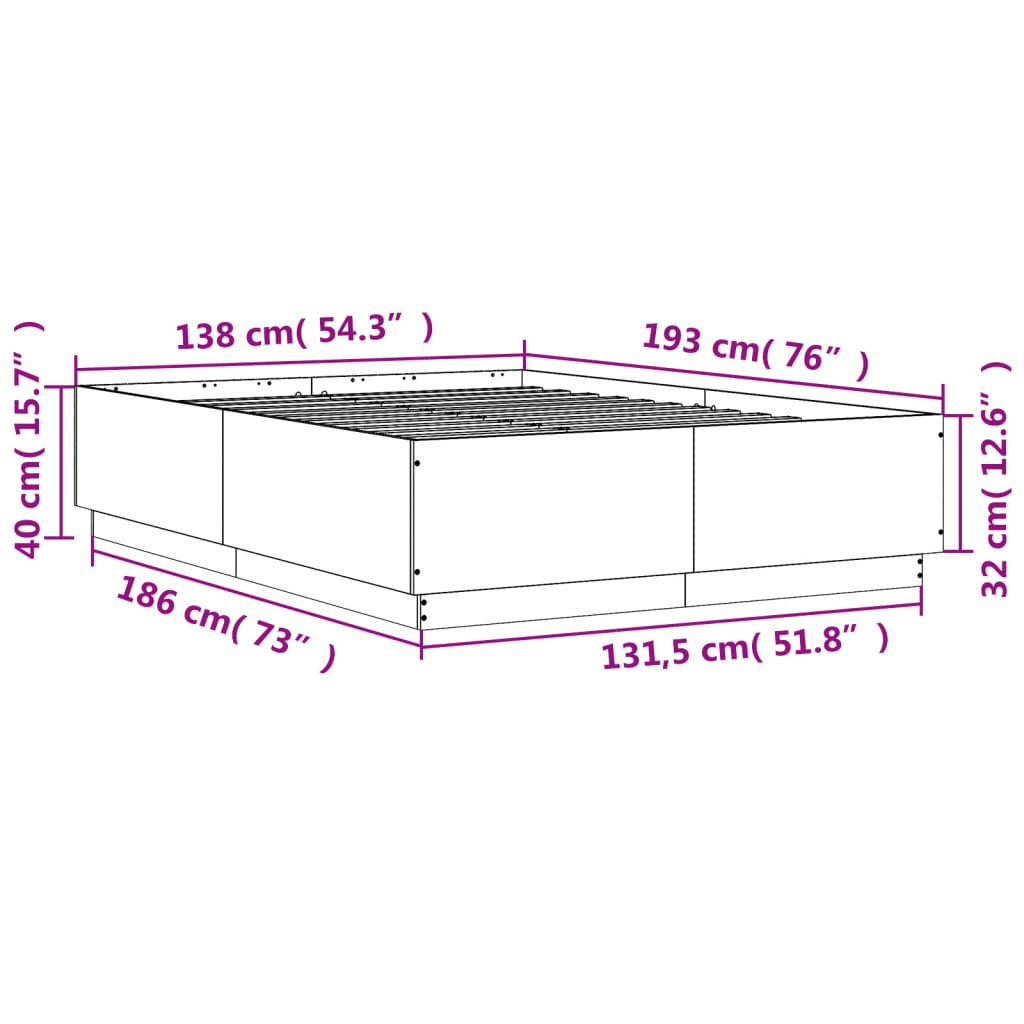Sengeramme røkt eik 135x190 cm konstruert tre