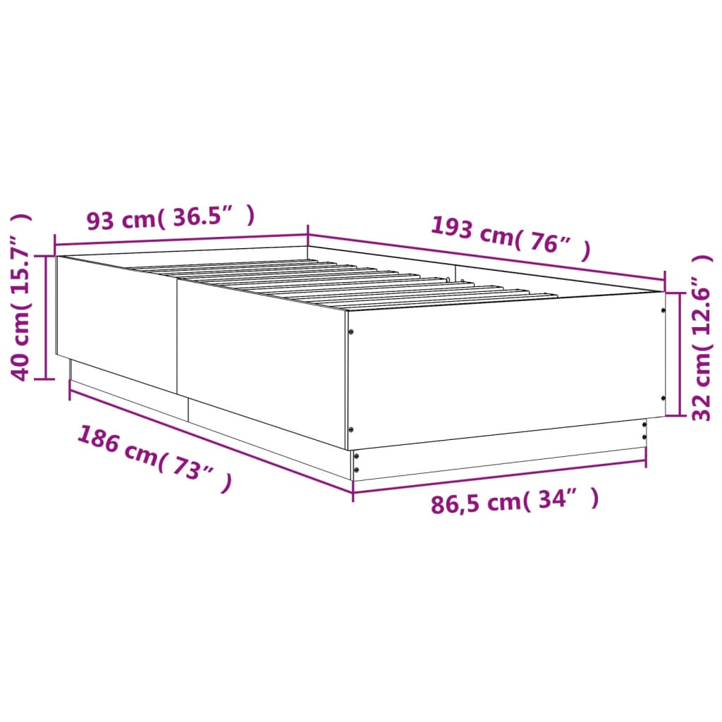Sengeramme hvit 90x190 cm konstruert tre