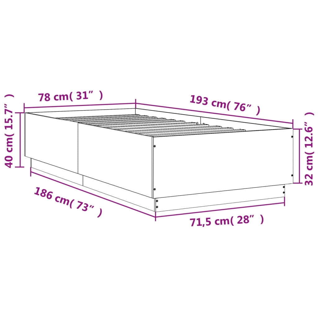 Sengeramme brun eik 75x190 cm konstruert tre