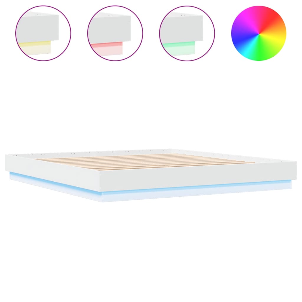 Sengeramme med LED-lys hvit 200x200 cm