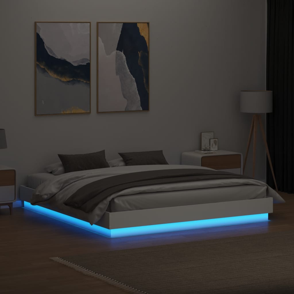 Sengeramme med LED-lys hvit 200x200 cm