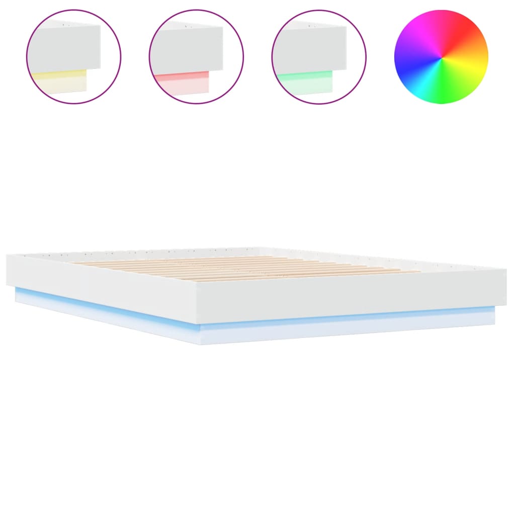 Sengeramme med LED-lys hvit 160x200 cm
