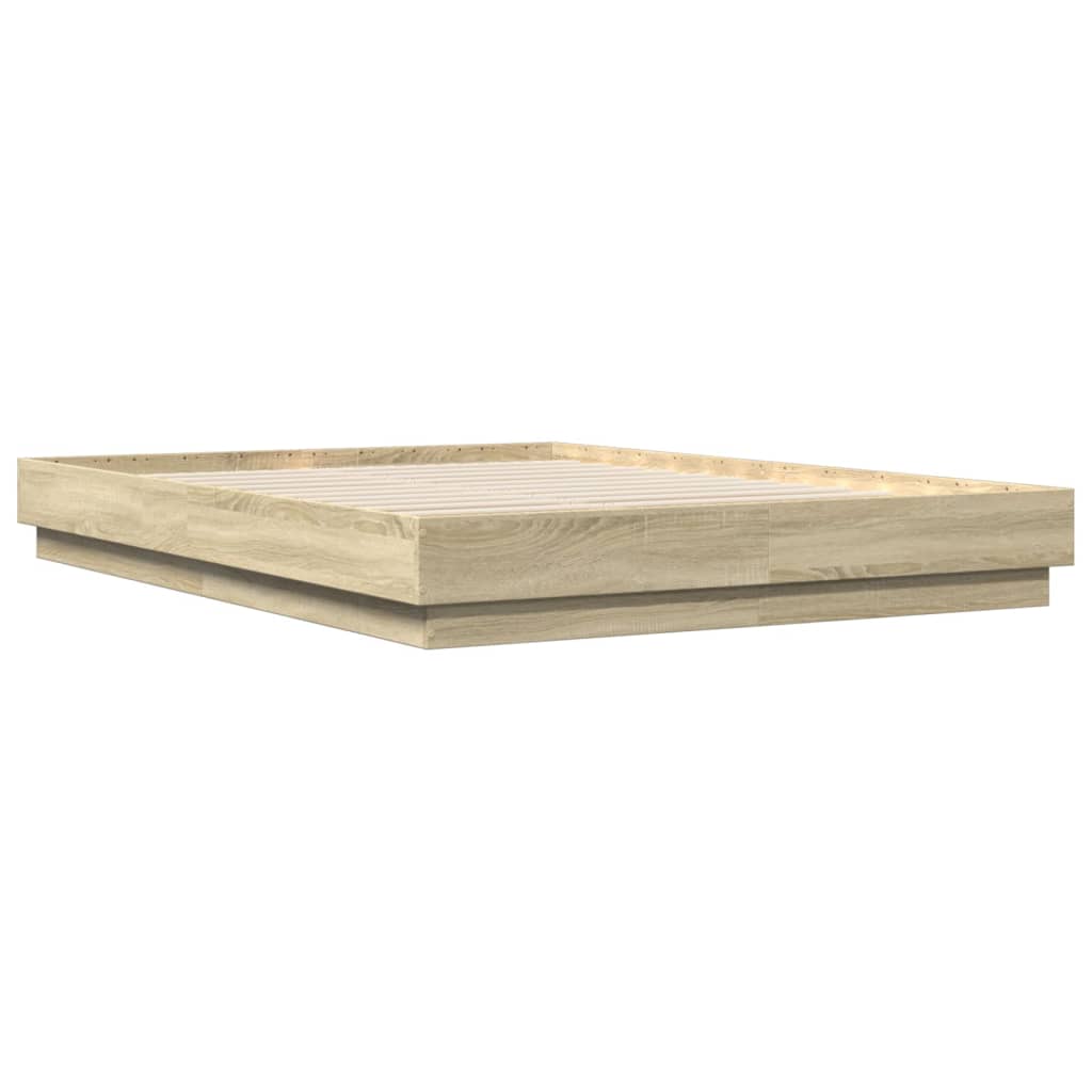 Sengeramme med LED-lys sonoma eik 160x200 cm