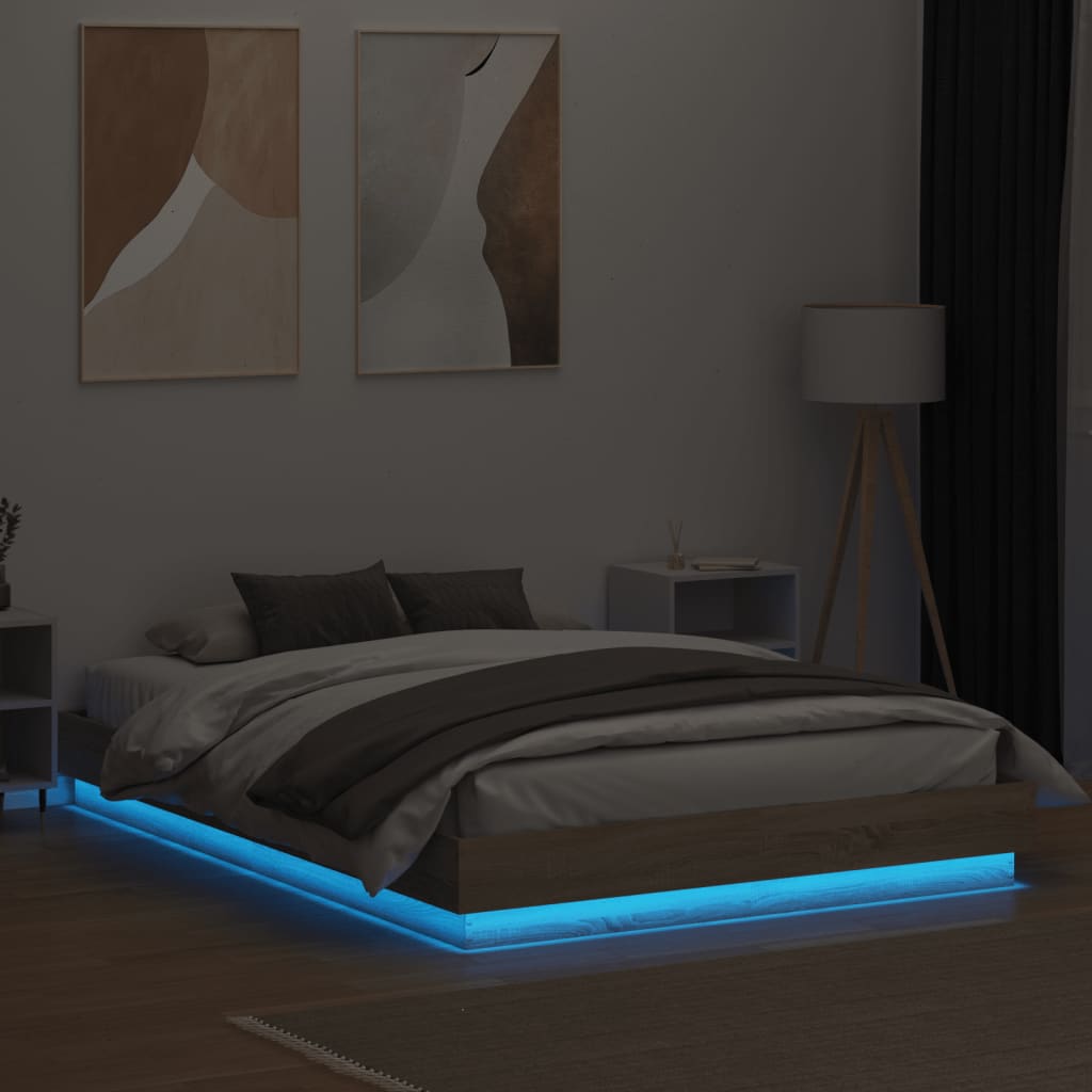 Sengeramme med LED-lys sonoma eik 160x200 cm
