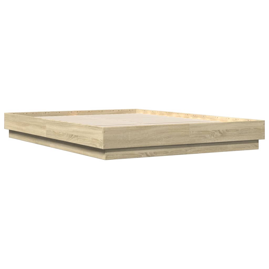 Sengeramme med LED-lys sonoma eik 160x200 cm
