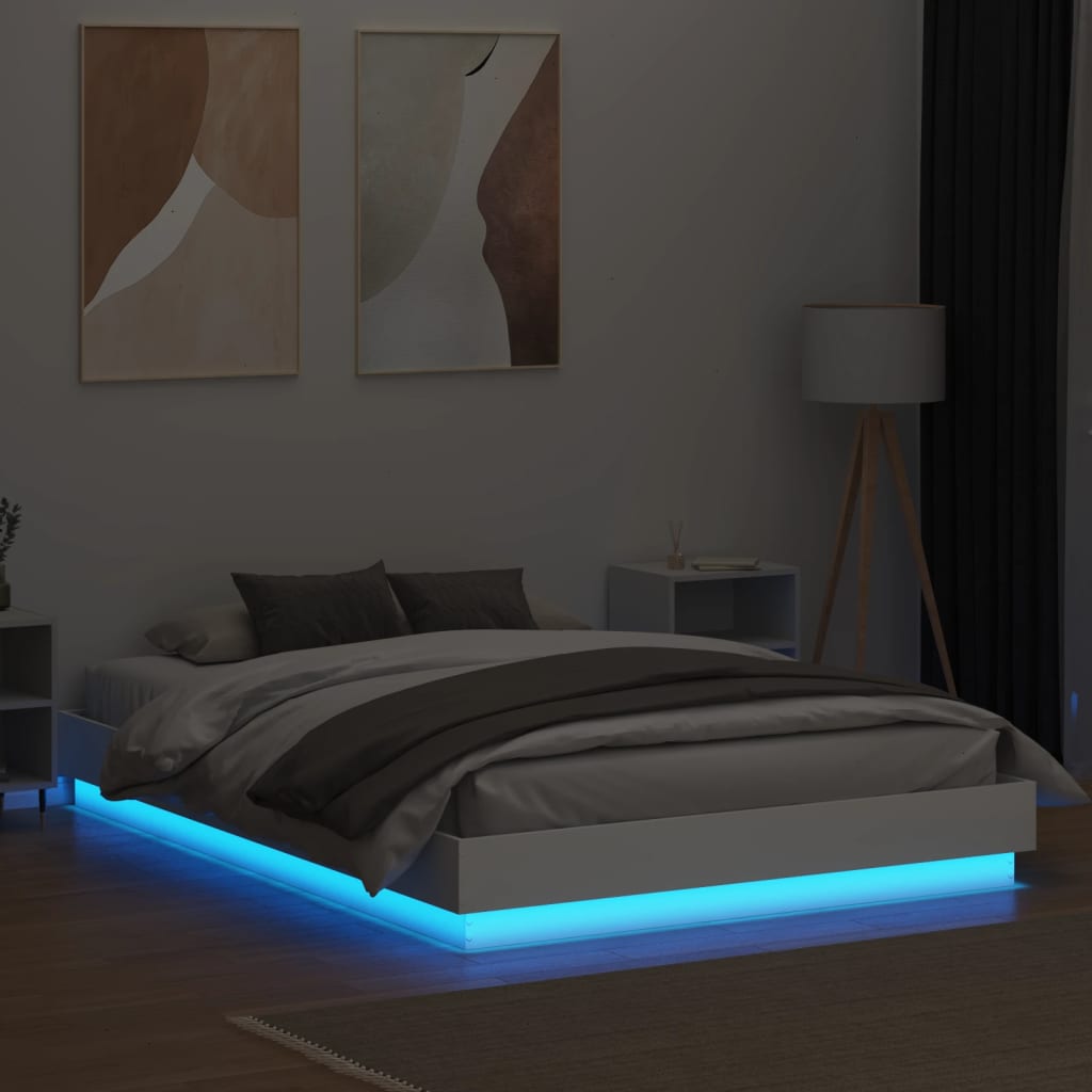 Sengeramme med LED-lys hvit 150x200 cm