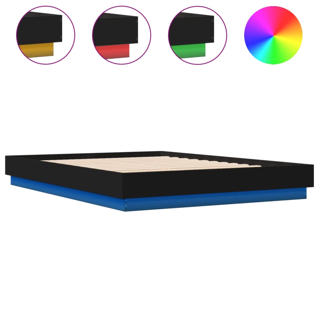 Sengeramme med LED uten Madrass Sort 150x200 cm