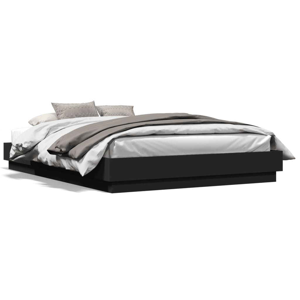 Sengeramme med LED uten Madrass Sort 150x200 cm