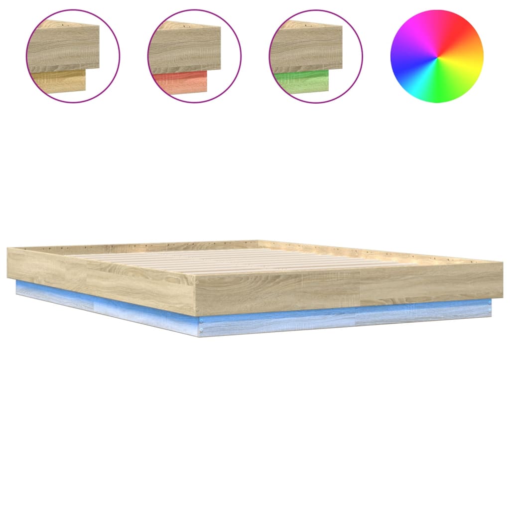 Sengeramme med LED-lys sonoma eik 120x200 cm