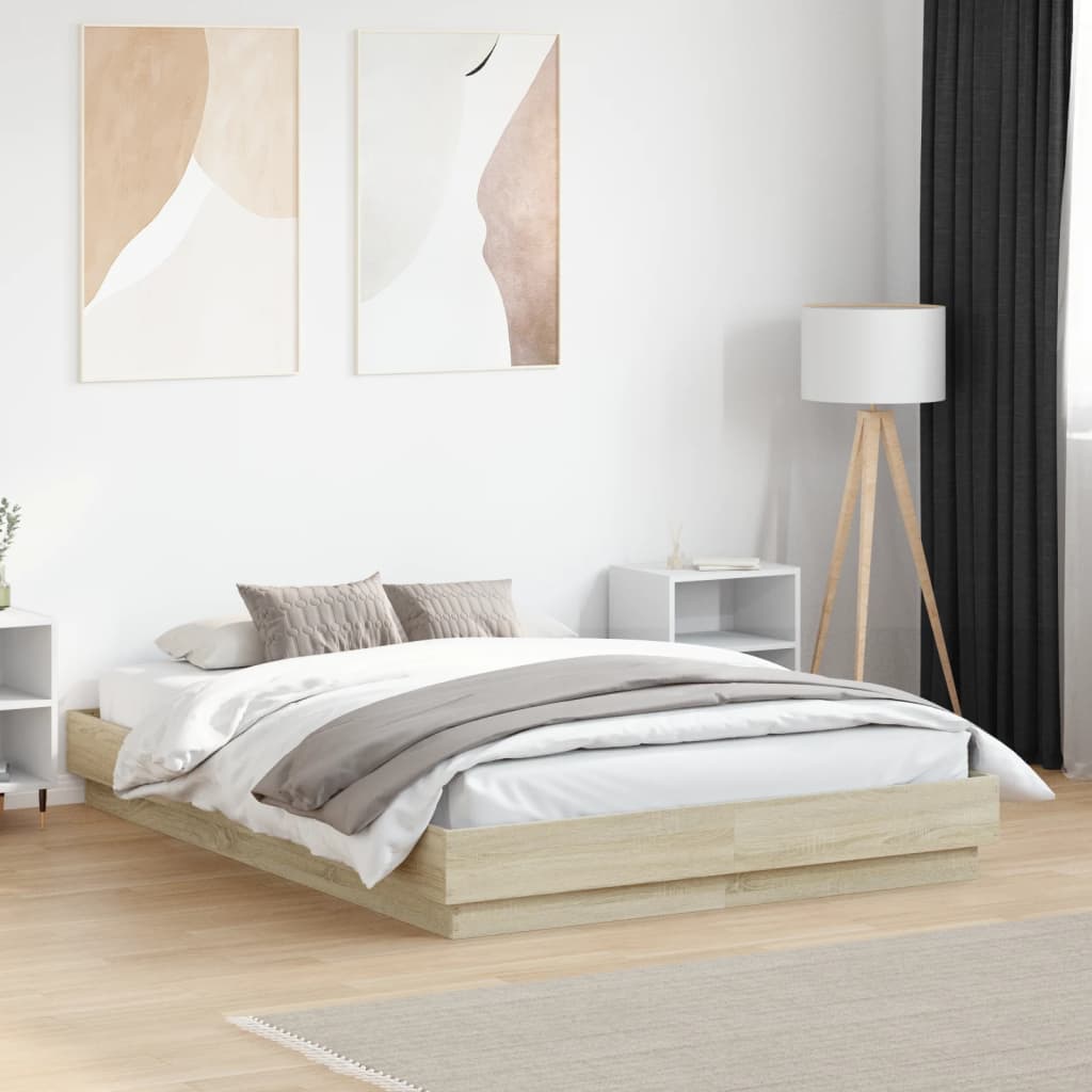 Sengeramme med LED-lys sonoma eik 135x190 cm