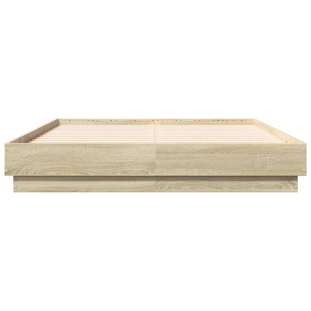 Sengeramme med LED-lys sonoma eik 135x190 cm