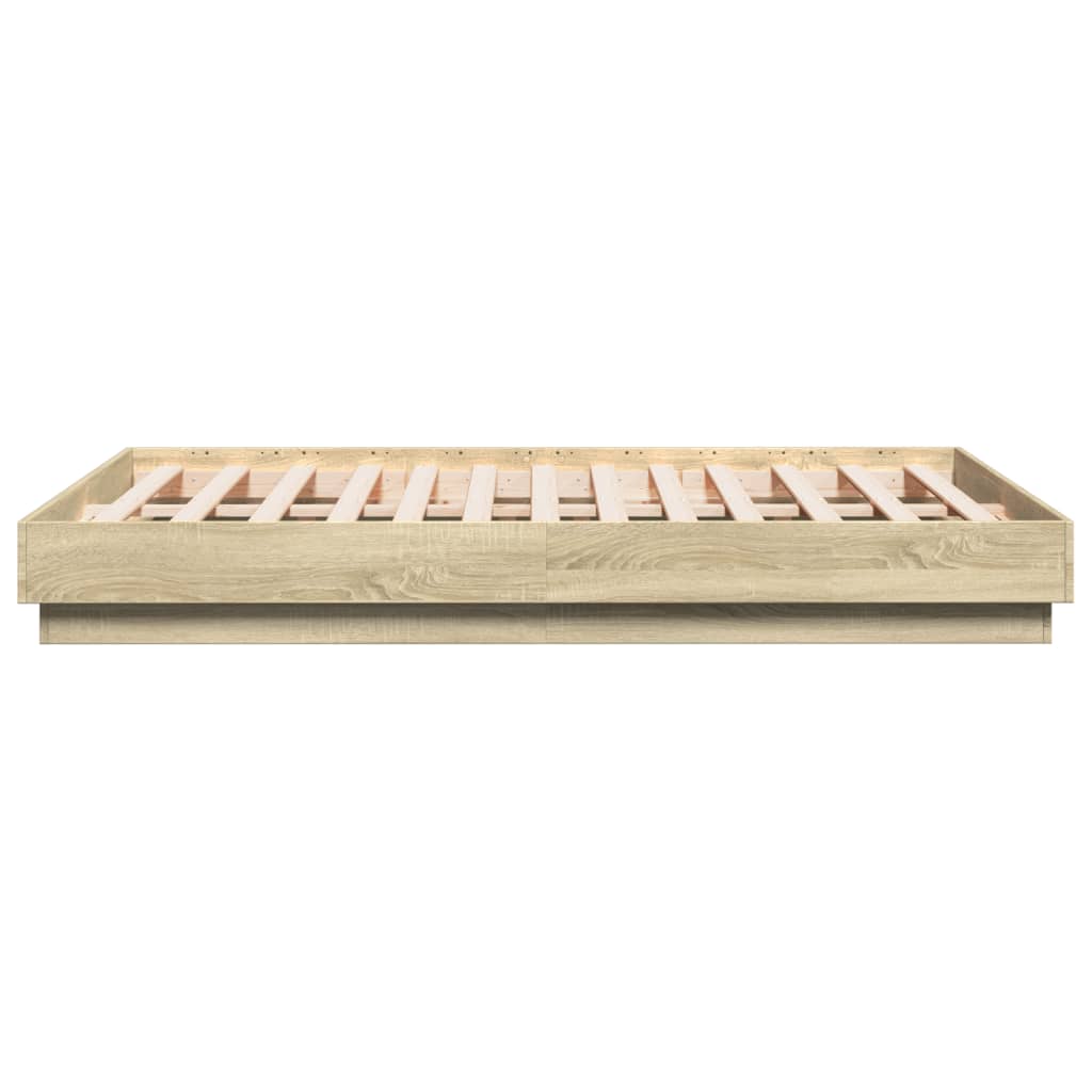 Sengeramme med LED-lys sonoma eik 135x190 cm