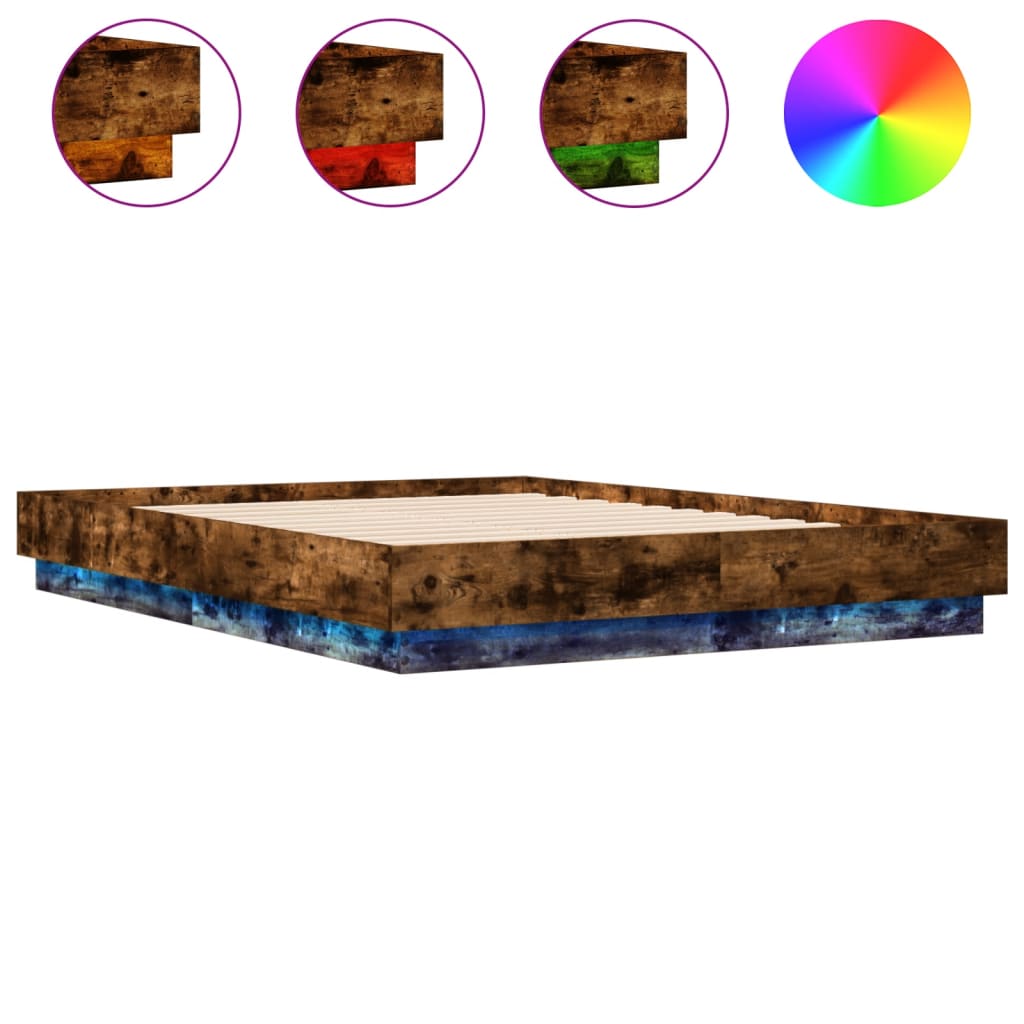 Sengeramme med LED-lys røkt eik 120x190 cm