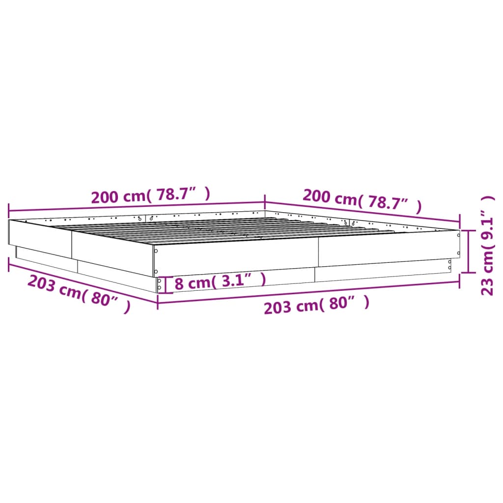 Sengeramme sonoma eik 200x200 cm konstruert tre