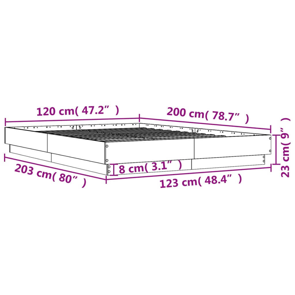 Sengeramme sonoma eik 120x200 cm konstruert tre