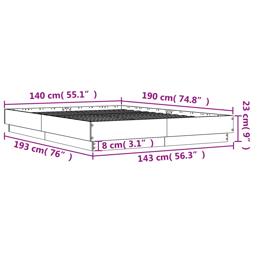 Sengeramme hvit 140x190 cm konstruert tre