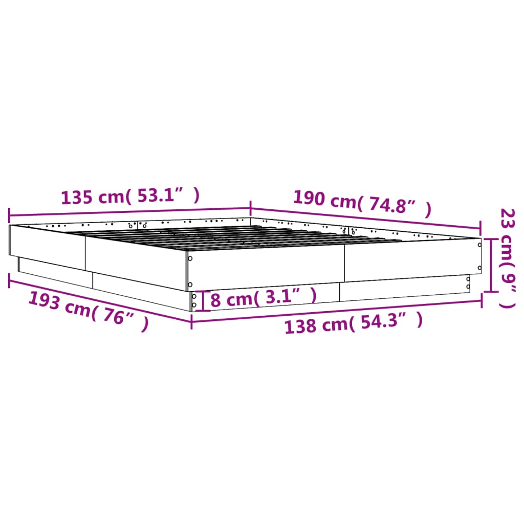 Sengeramme betonggrå 135x190 cm konstruert tre