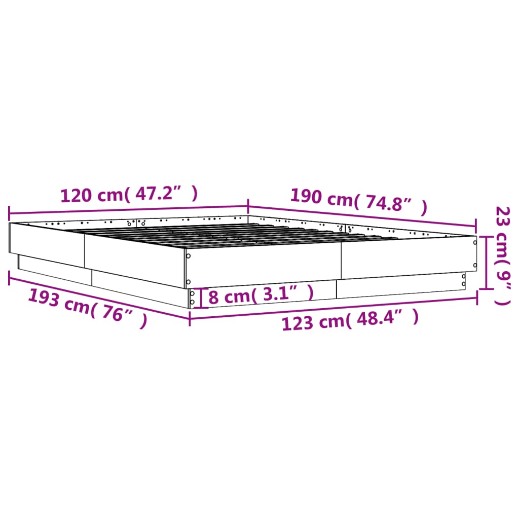 Sengeramme betonggrå 120x190 cm konstruert tre