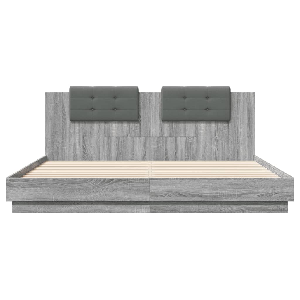 Sengeramme med hodegavl grå sonoma 200x200 cm konstruert tre
