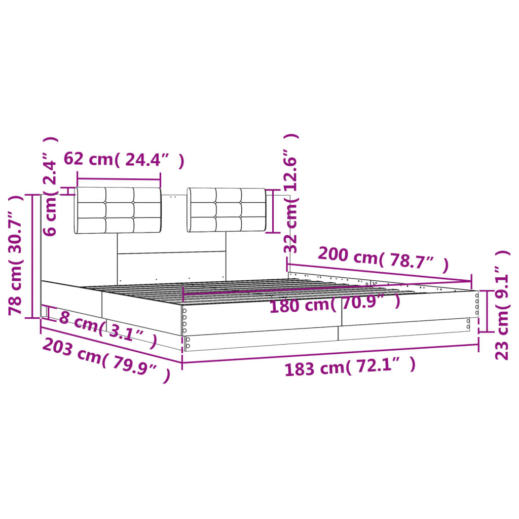 Sengeramme med hodegavl hvit 180x200 cm konstruert tre