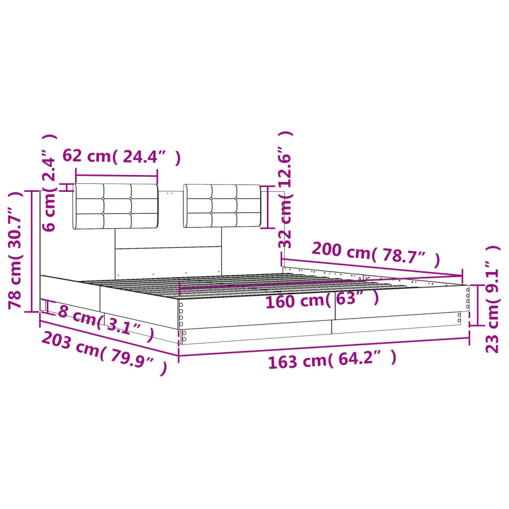 Sengeramme med hodegavl hvit 160x200 cm konstruert tre
