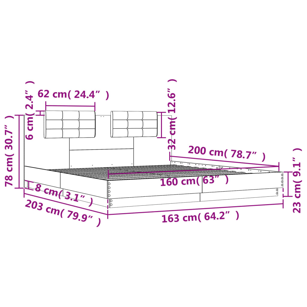 Sengeramme med hodegavl svart 160x200 cm konstruert tre