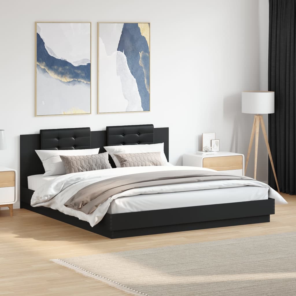 Sengeramme med hodegavl svart 160x200 cm konstruert tre