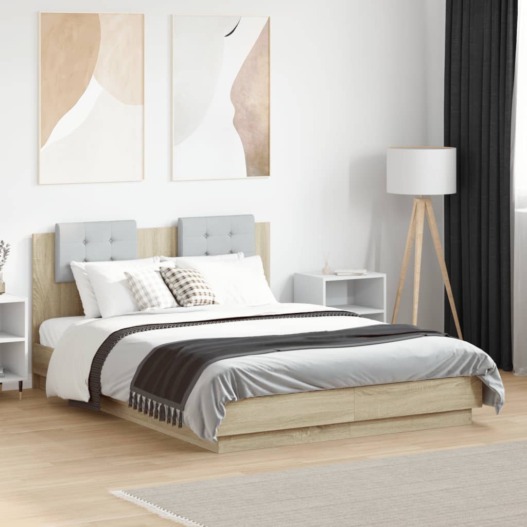 Sengeramme med hodegavl sonoma eik 135x190 cm konstruert tre