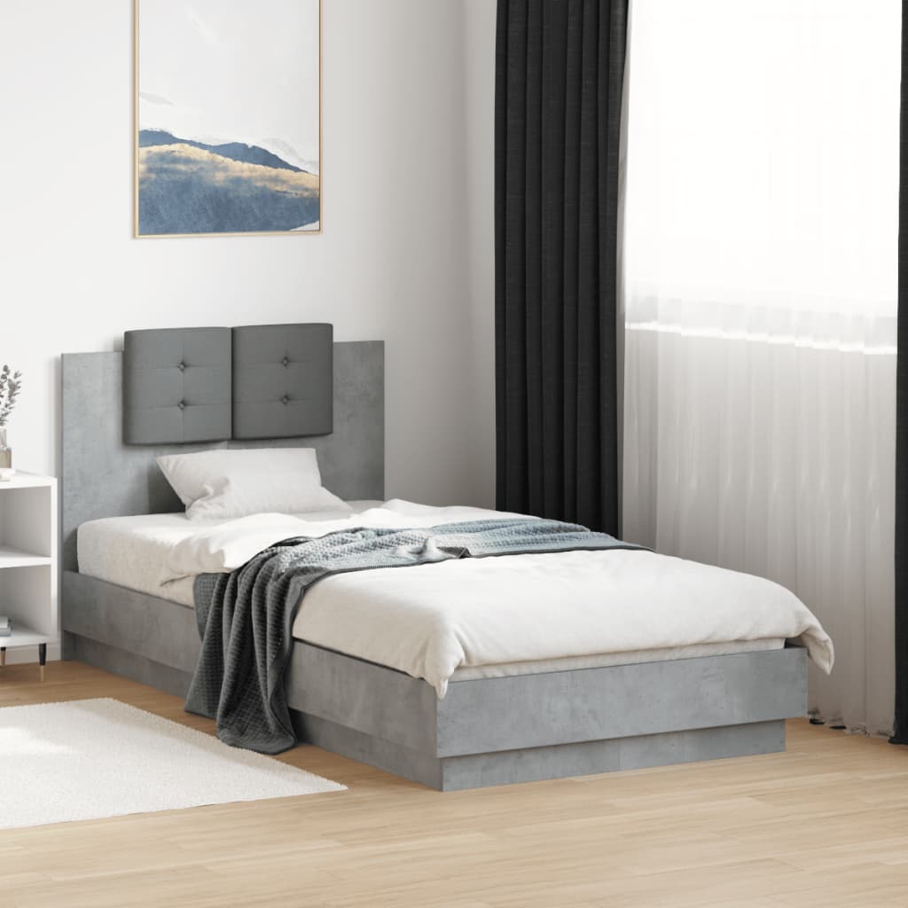 Sengeramme med hodegavl betonggrå 90x190 cm konstruert tre