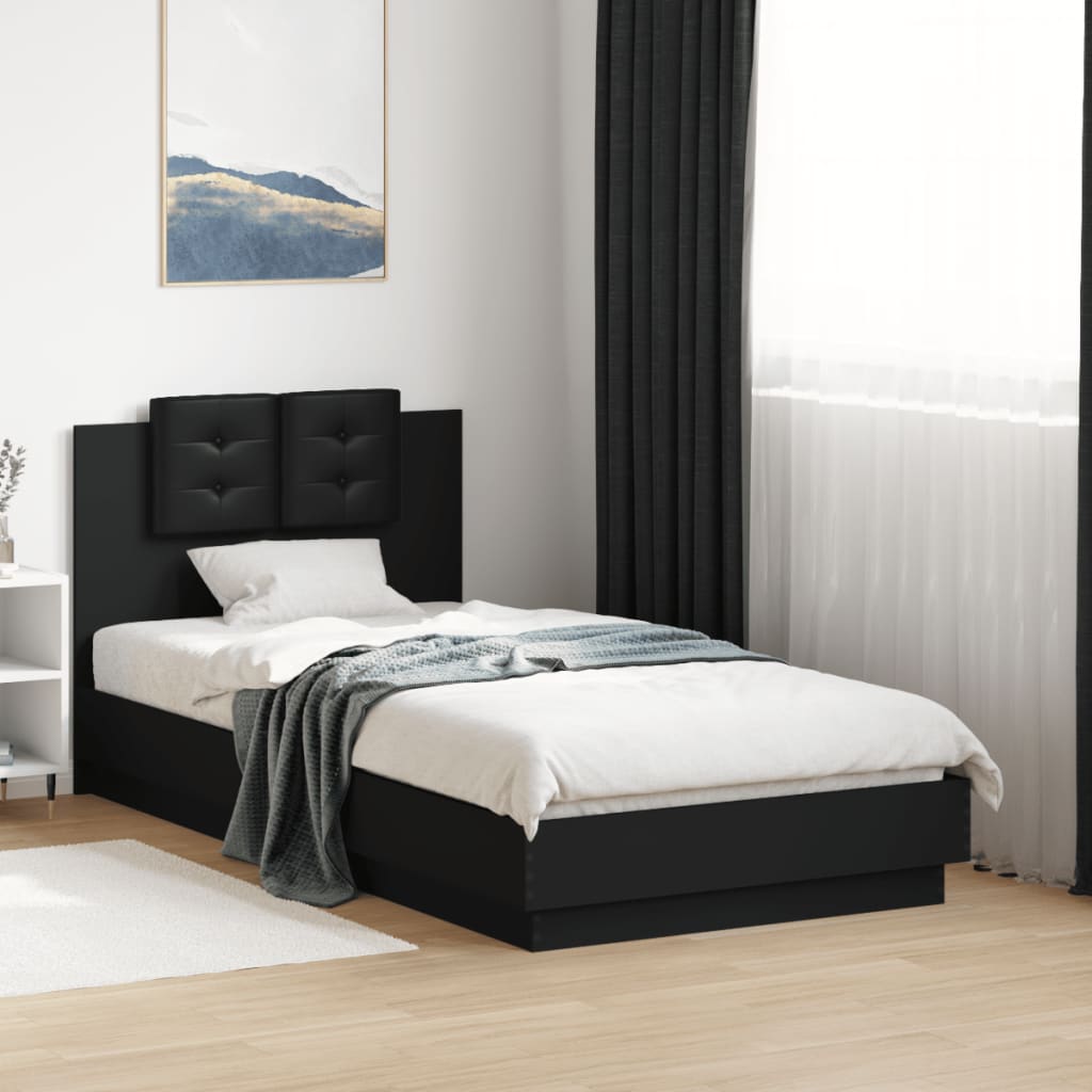 Sengeramme med hodegavl svart 75x190 cm konstruert tre