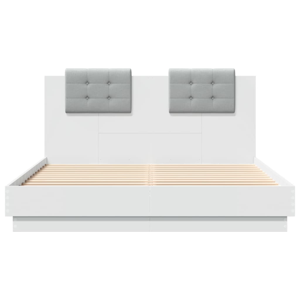 Sengeramme med sengegavl og LED-lys hvit 150x200 cm