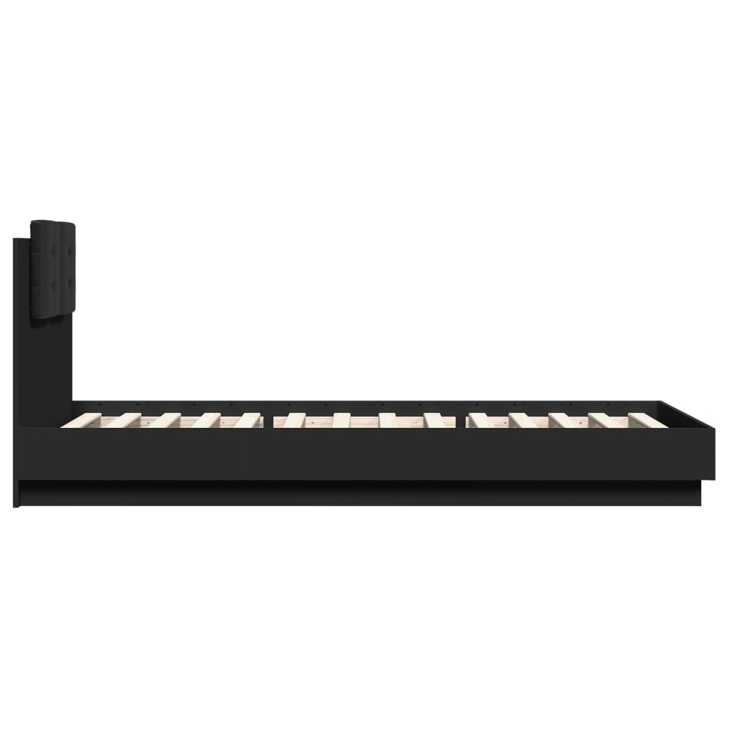 Sengeramme med hodegavl og LED-lys svart 100x200 cm