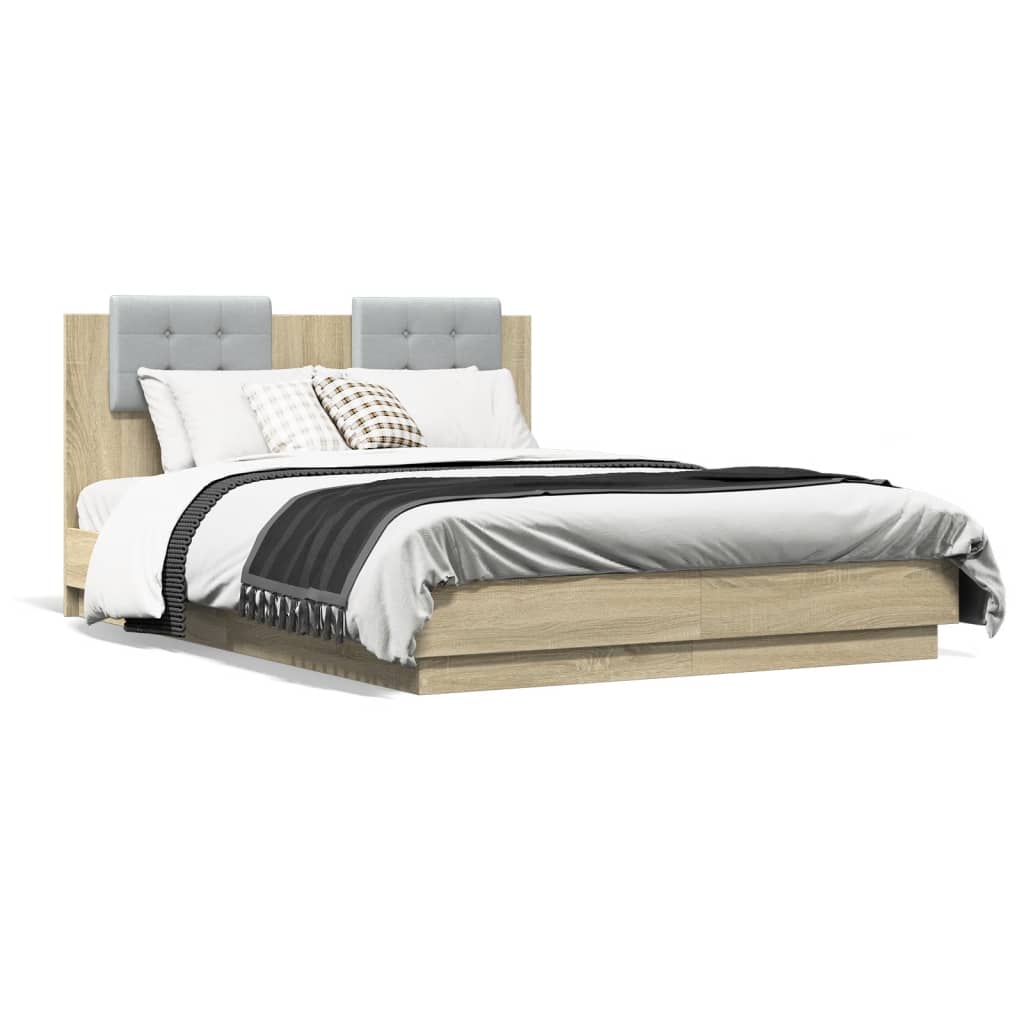 Sengeramme med hodegavl og LED-lys sonoma eik 120x190 cm