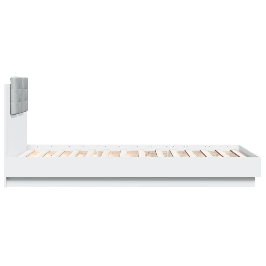 Sengeramme med hodegavl og LED-lys hvit 90x190 cm