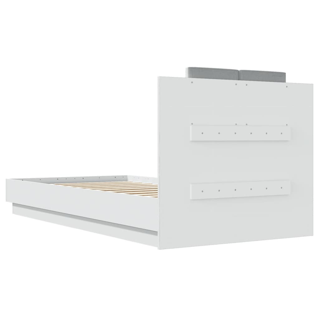 Sengeramme med hodegavl og LED-lys hvit 75x190 cm