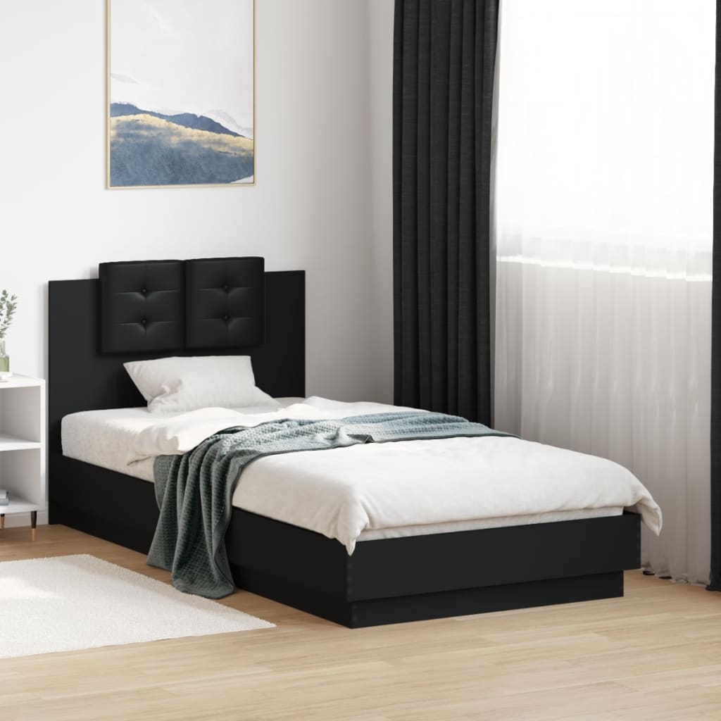 Sengeramme med hodegavl og LED-lys svart 75x190 cm