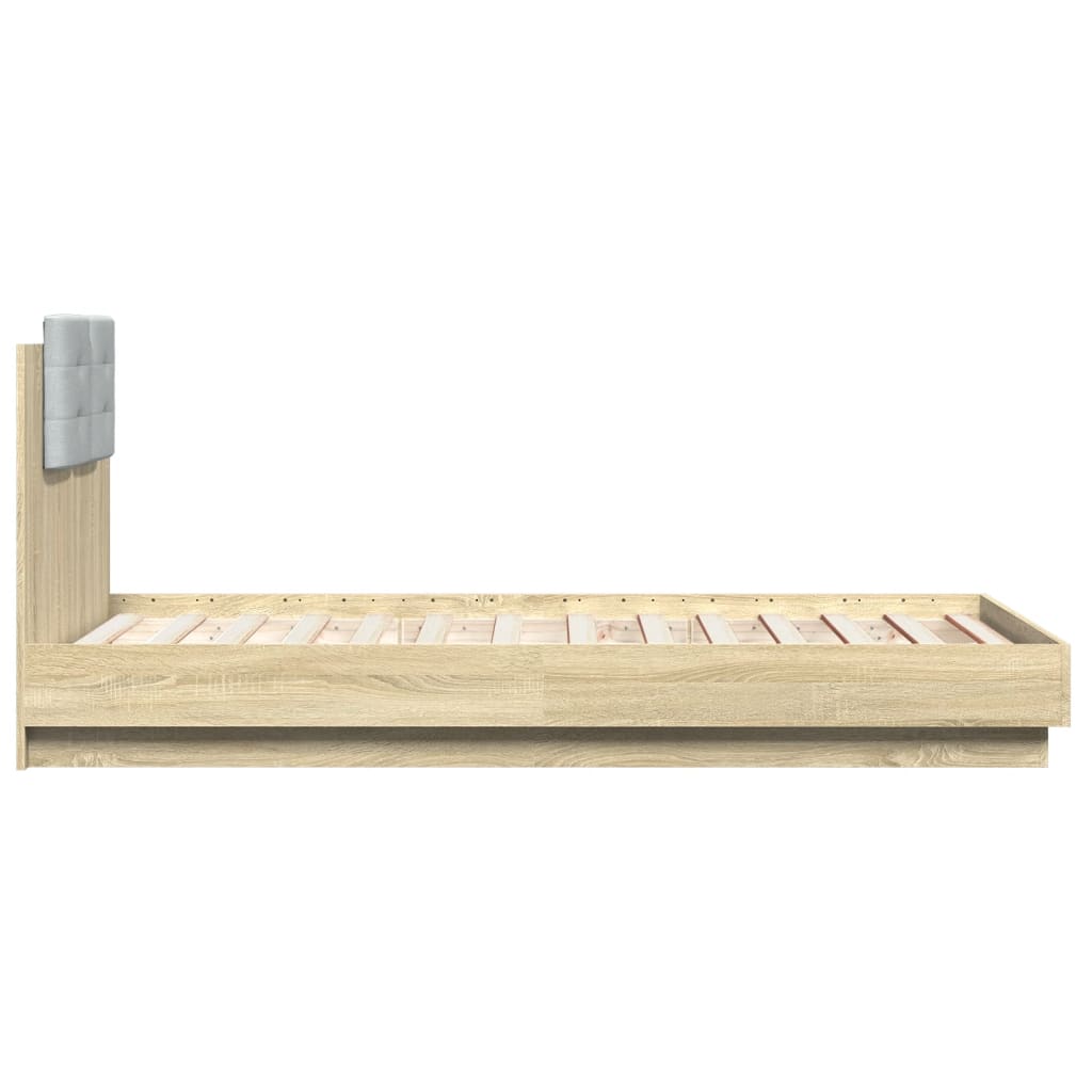 Sengeramme med hodegavl og LED-lys sonoma eik 75x190 cm