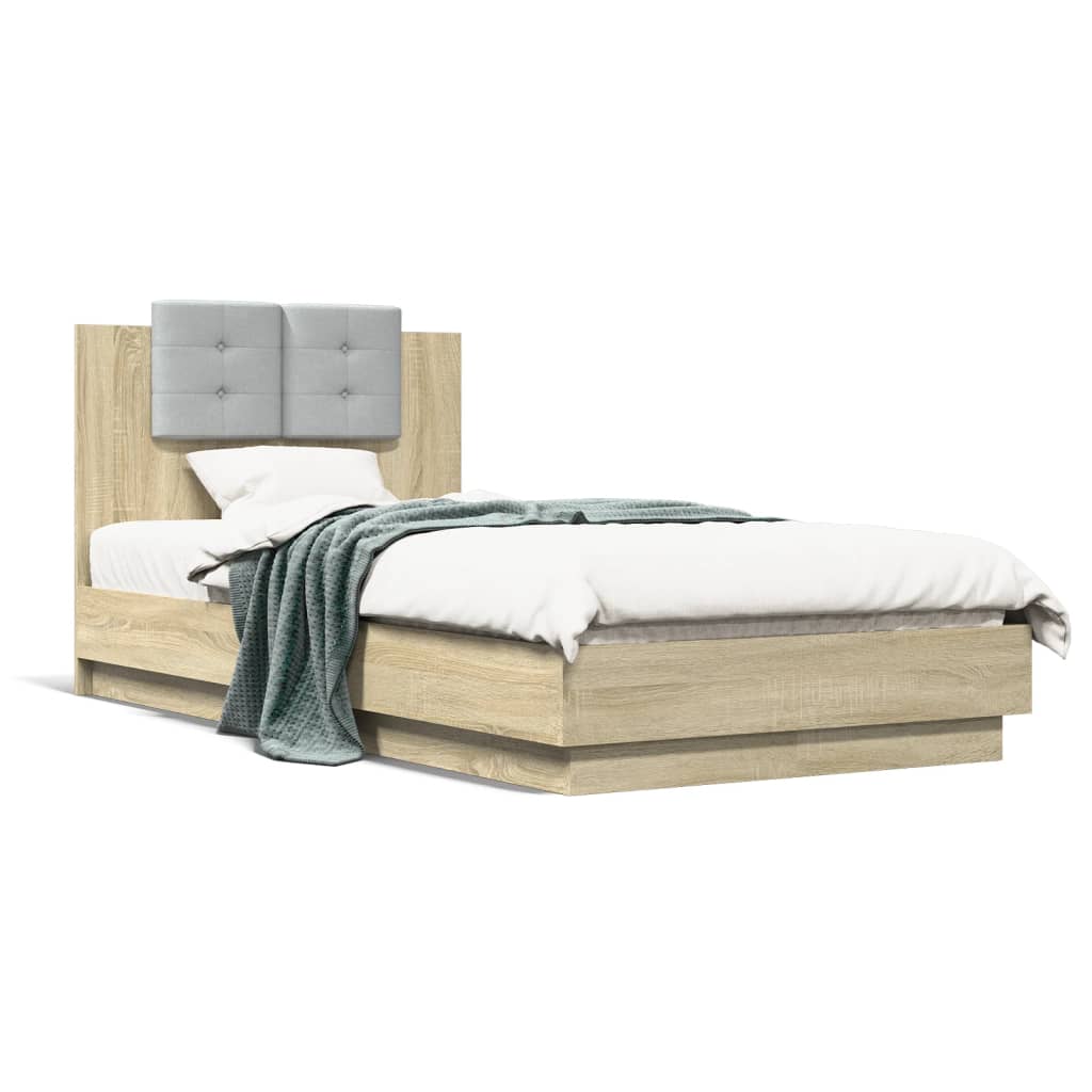 Sengeramme med hodegavl og LED-lys sonoma eik 75x190 cm