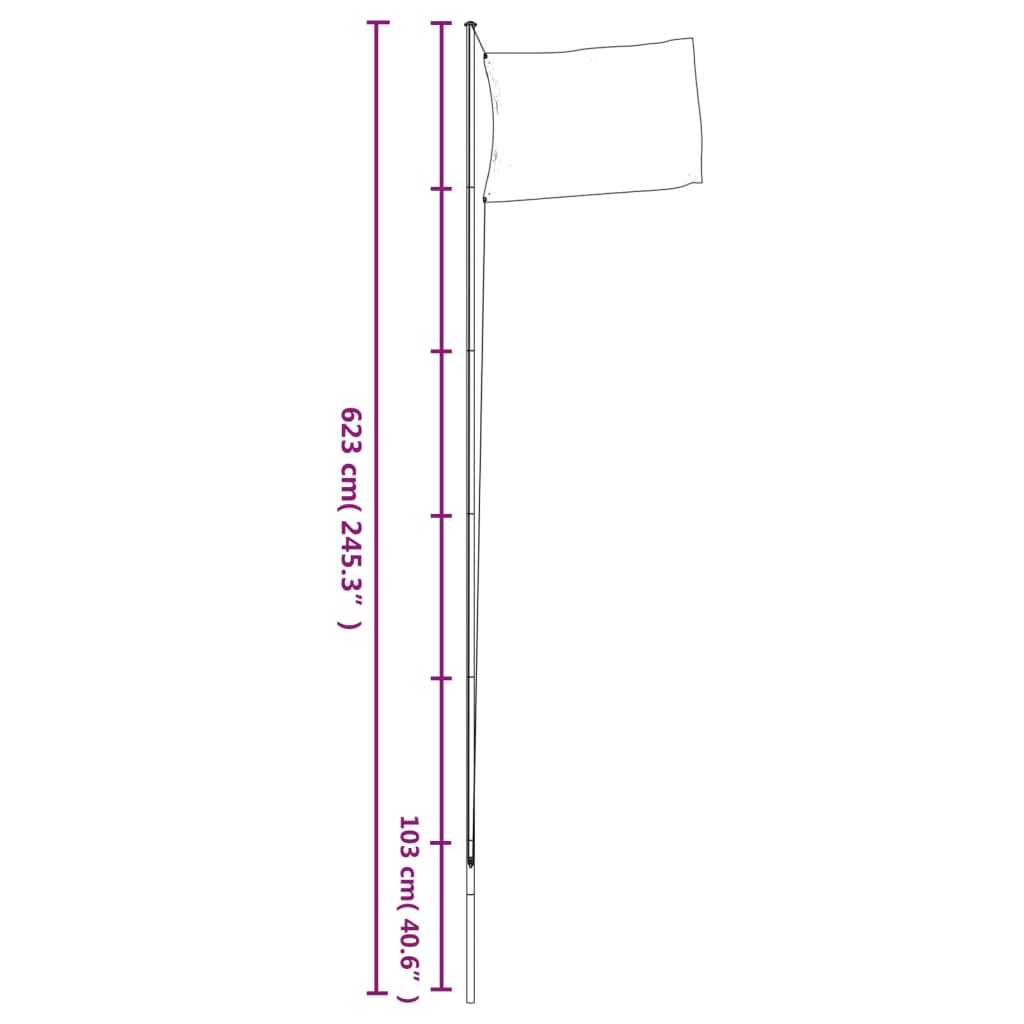 Ukrainsk flagg og stang 6,23 m aluminium
