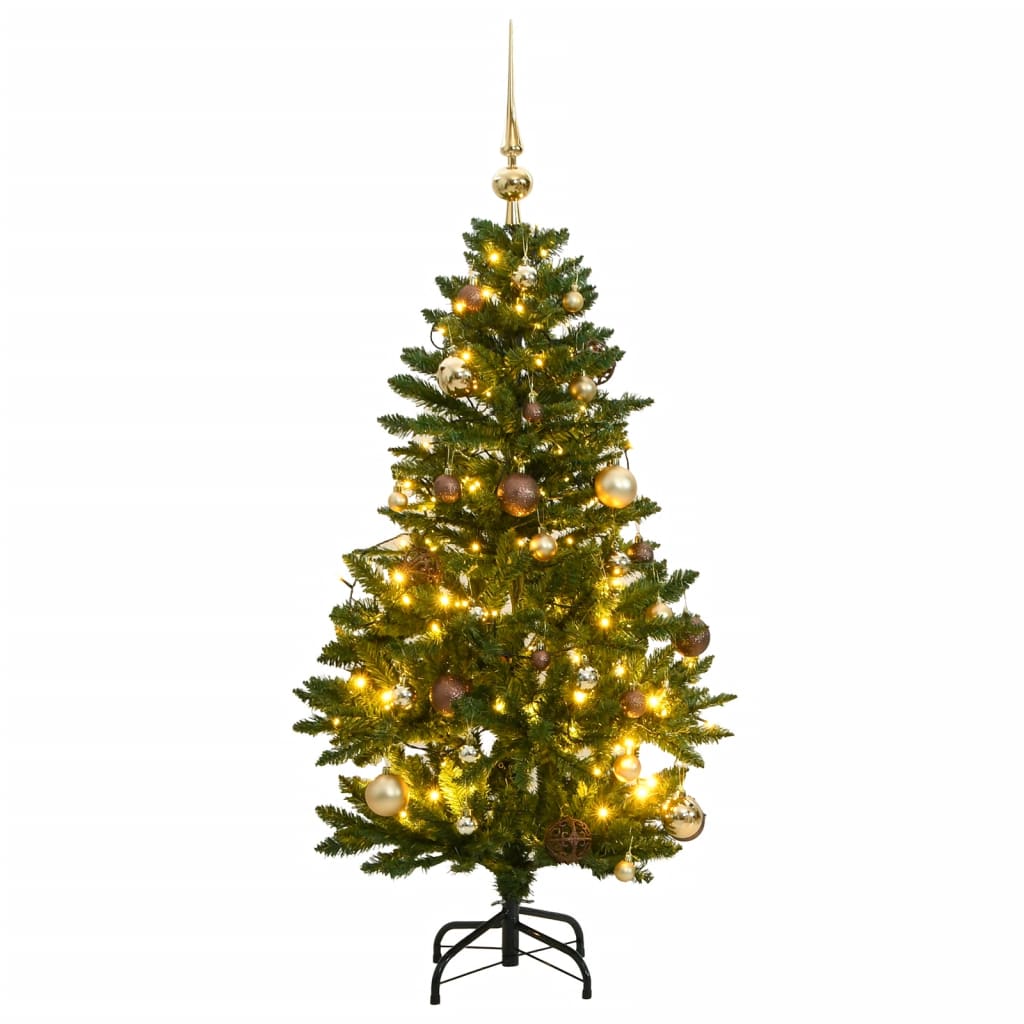 Kunstig hengslet juletre med 150 LED og kulesett 120 cm